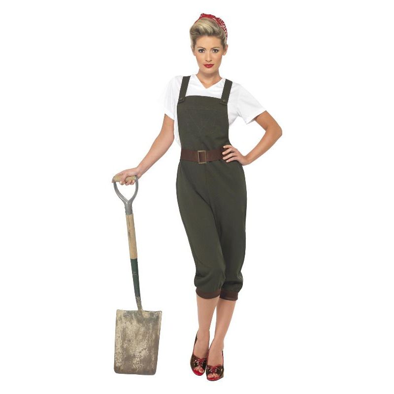 Ww2 Land Girl Costume Adult Olive White Womens Green