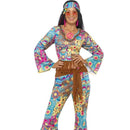 Hippy Flower Power Costume - UK Dress 8-10 Womens Blue/Yellow
