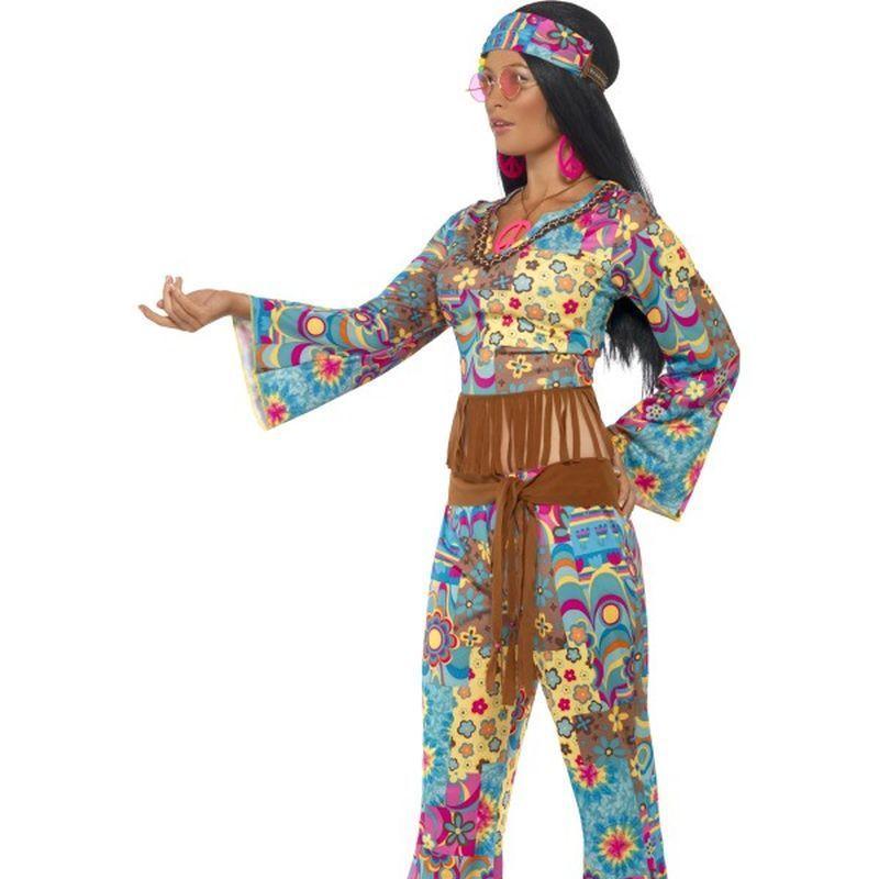 Hippy Flower Power Costume Adult Blue Yellow Womens