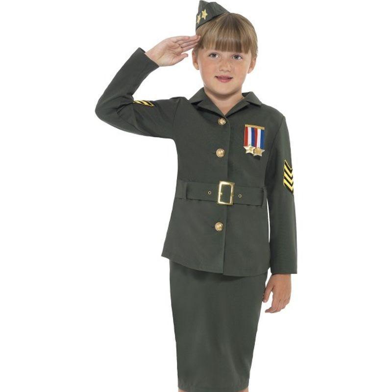 WW2 Army Girl Costume - Medium Age 7-9 Girls Khaki Green