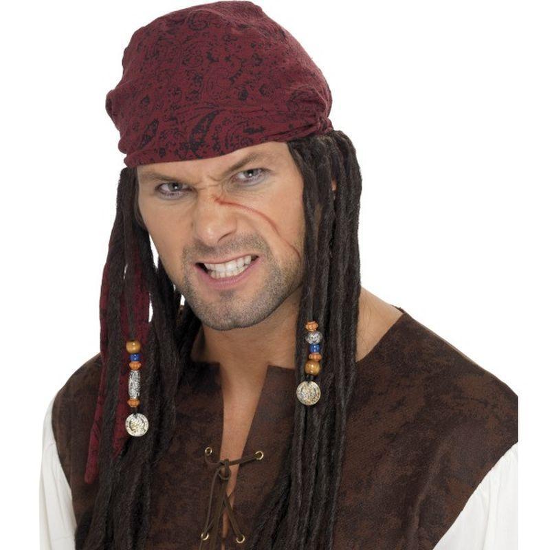 Pirate Wig & Scarf Adult Brown Mens -1