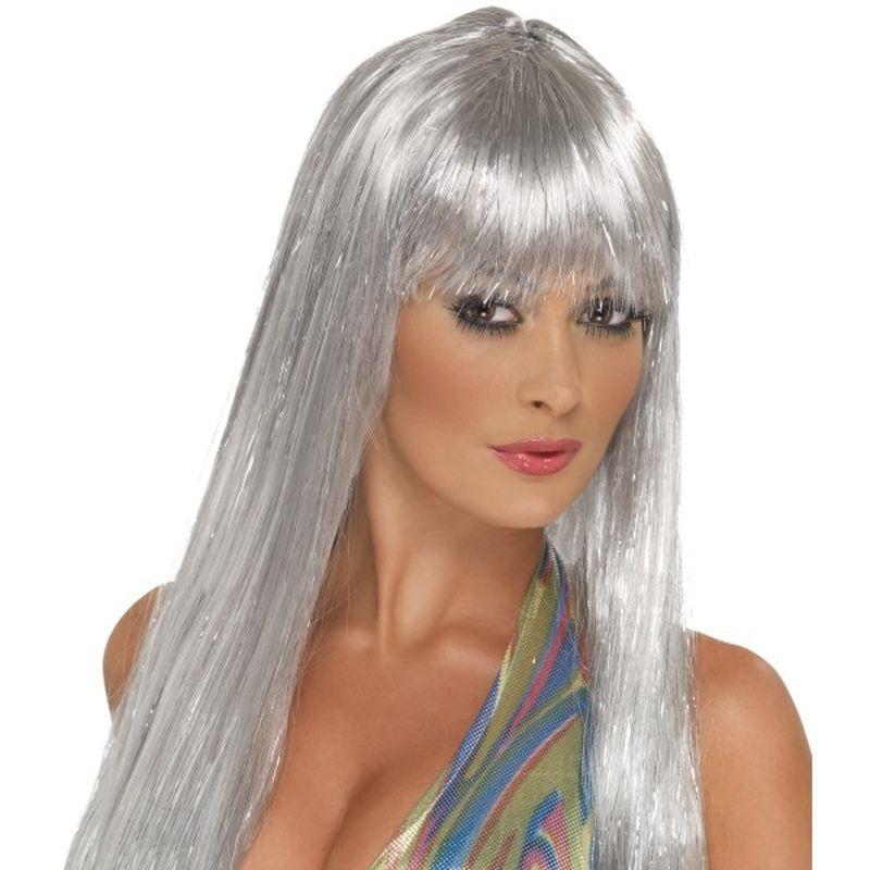 Glitter Disco Wig - One Size Womens Silver