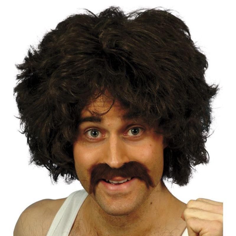 Retro Wig & Tash Adult Brown Mens -1