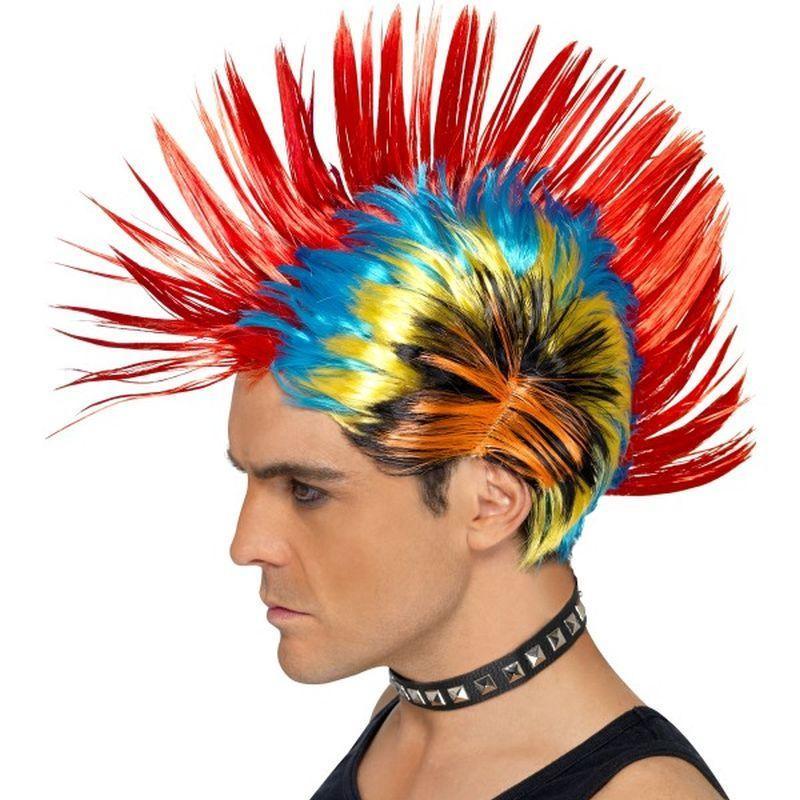 80s Street Punk Wig, Mohawk - One Size Mens Multi-colour