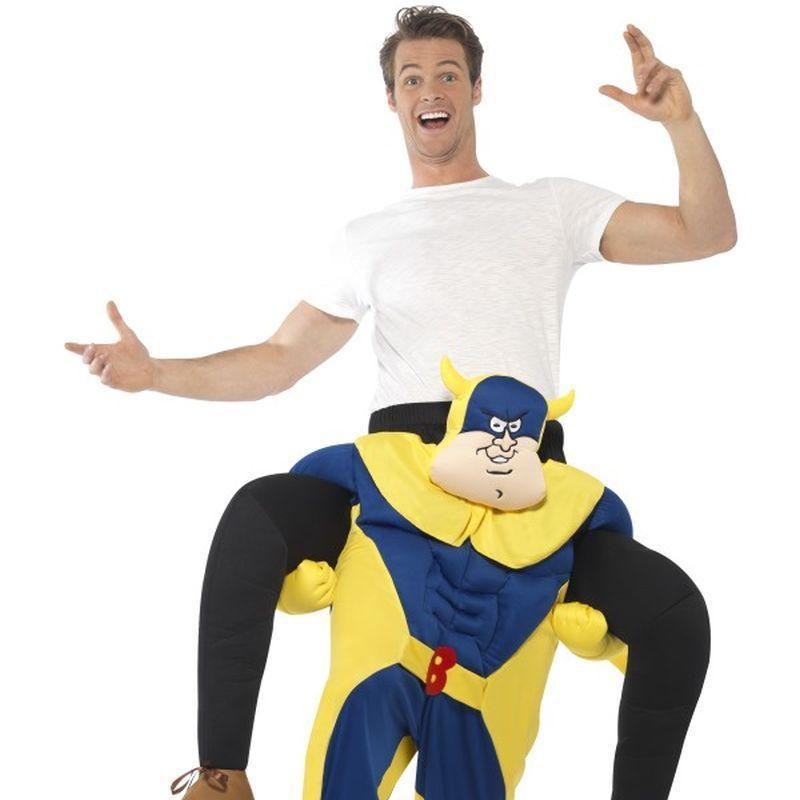 Bananaman Piggy Back Costume Adult Blue Mens -1