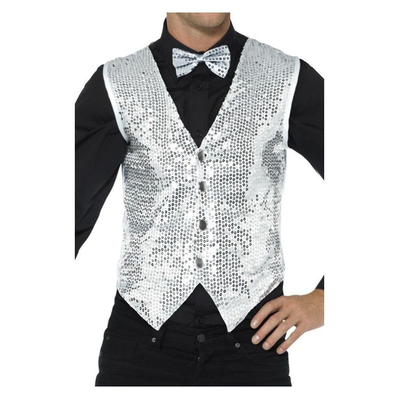 Sequin Waistcoat Adult Silver Unisex