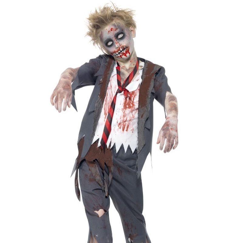 Zombie School Boy Costume - Teen 13+ Boys Grey/White/Red