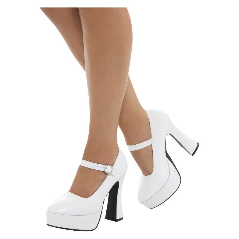 70s Ladies Platform Shoes Uk Size 4 Us 7 Adult White Womens -1