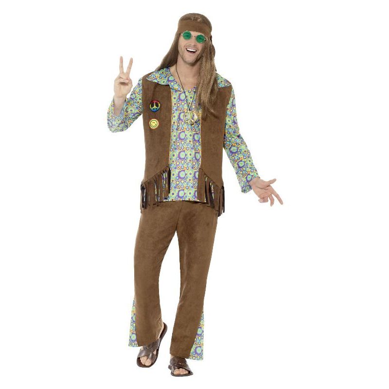 60s Hippie Costume With Trousers Top Waistcoat Adult Multi Mens -1
