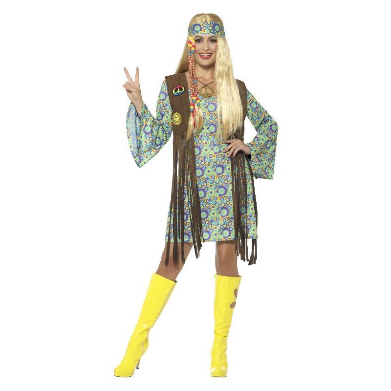 60s Hippie Chick Costume With Dress Adult Blue Womens -1