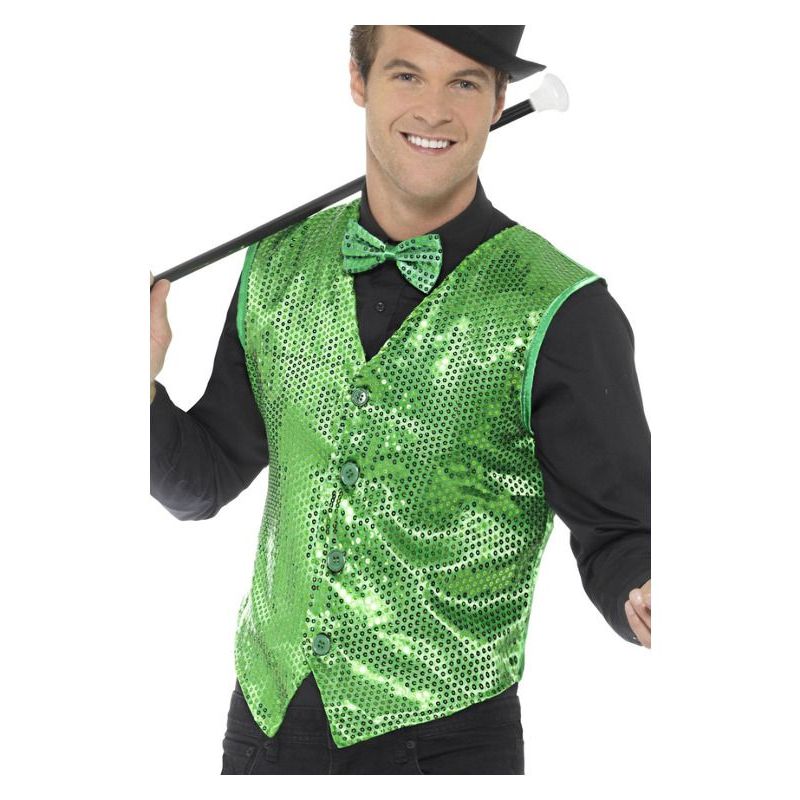 Sequin Waistcoat Adult Green Mens