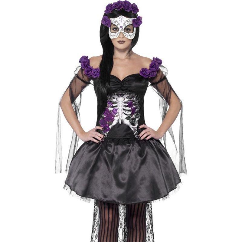 Day Of The Dead Senorita Costume, With Printed Top - UK Dress 8-10