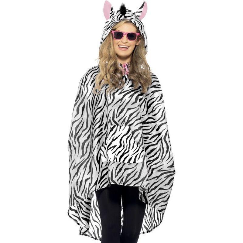 Zebra Party Poncho - One Size Mens White/Black