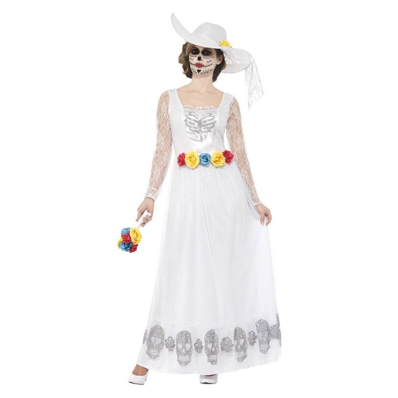Day Of The Dead Skeleton Bride Costume Adult White Womens