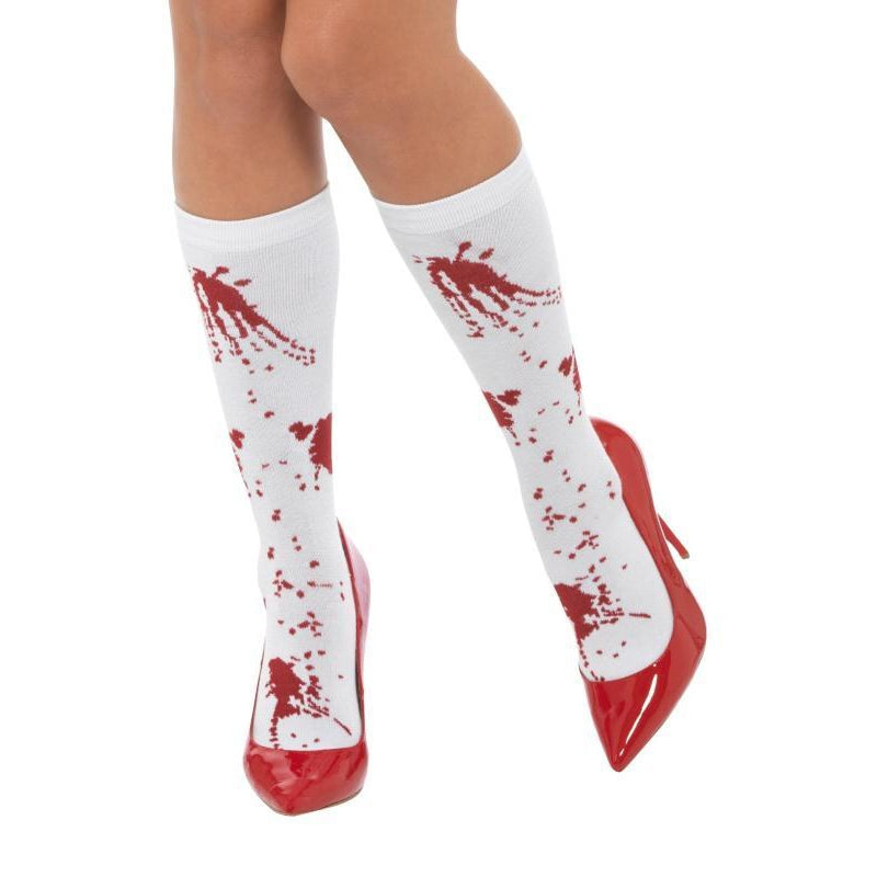 Blood Splatter Socks Adult White Unisex -1
