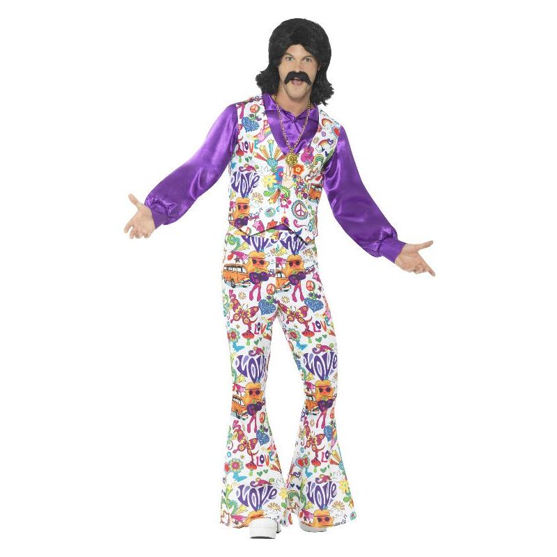 60s Groovy Hippie Costume Adult White Purple Mens -1