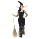 Deluxe Moon & Stars Witch Costume Adult Black Costume Make Up