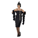Long Black Flapper Costume Adult Dress Gloves Headband