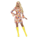 70s Hippie Flower Power Costume Adult Multi Coloured Dress
