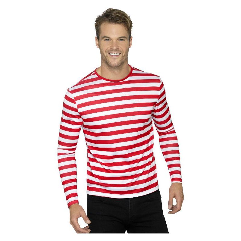 Stripy T Shirt Adult Red Mens