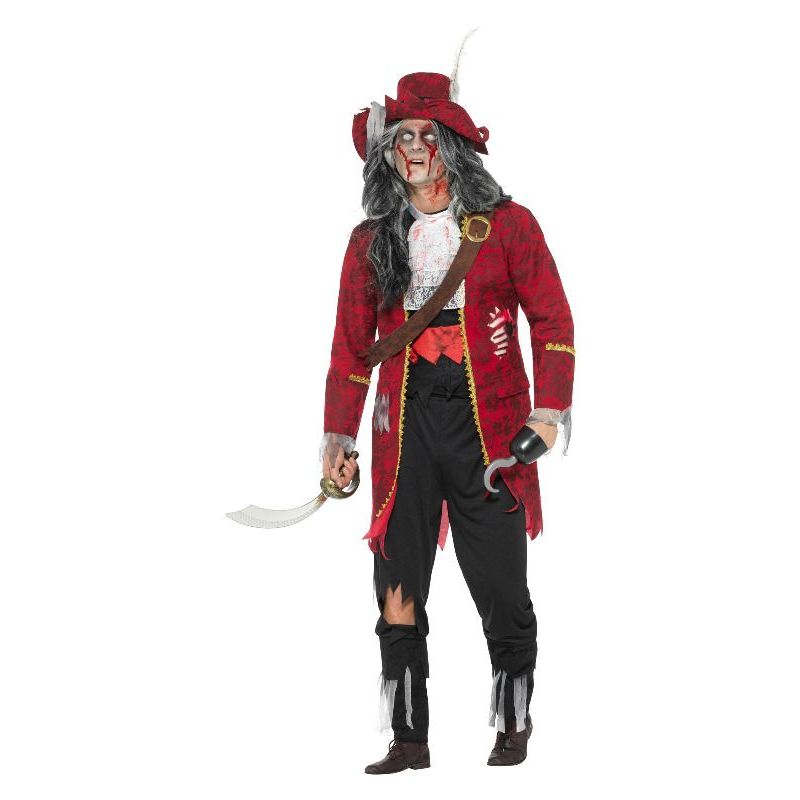 Deluxe Zombie Pirate Captain Costume Latex Adult Red Mens