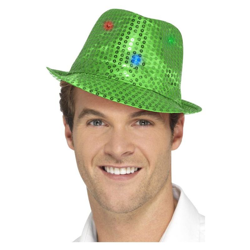 Light Up Sequin Trilby Hat Adult Green Unisex