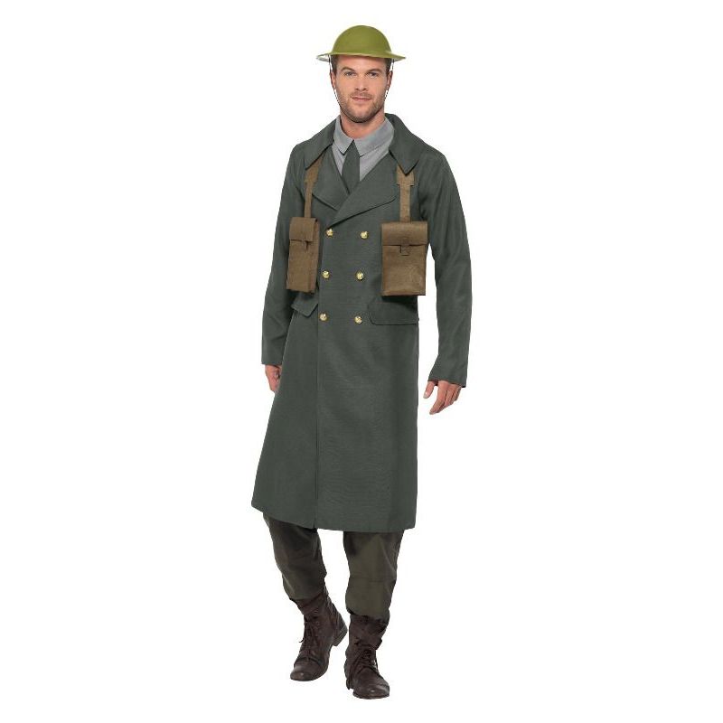 Ww2 British Office Costume With Trench Coat Adult Green Mens