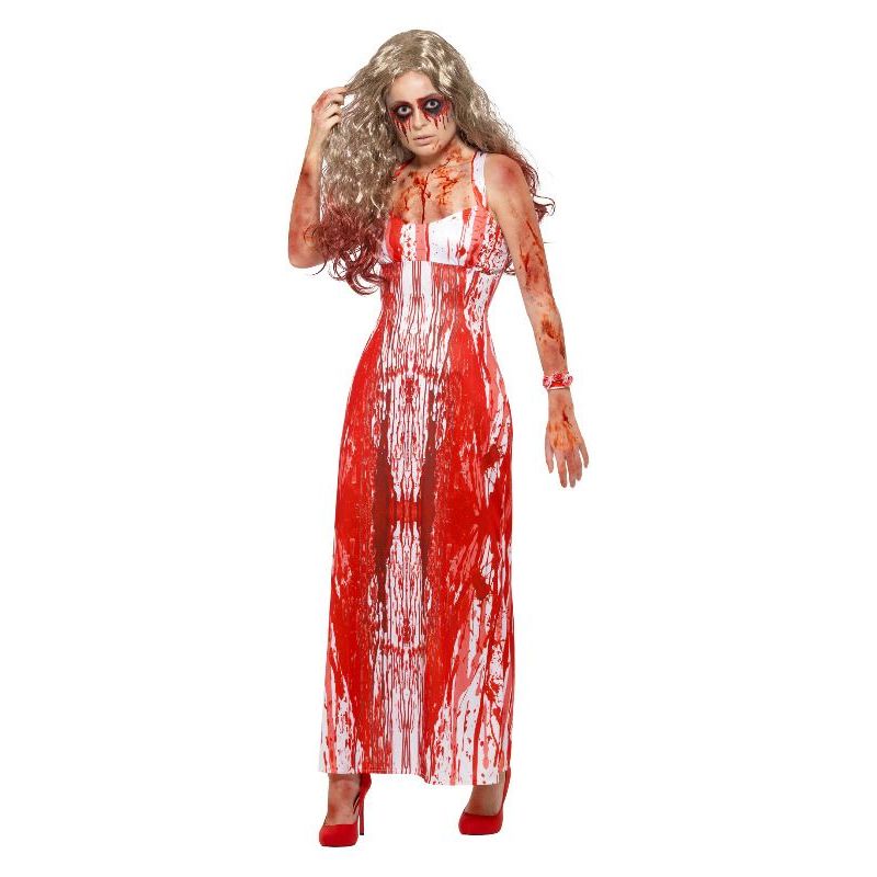 Bloody Prom Queen Costume Adult White Red Womens -1