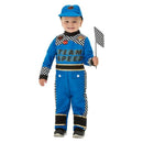 Racing Car Driver Costume Toddler Blue Jumpsuit Cap Flag
