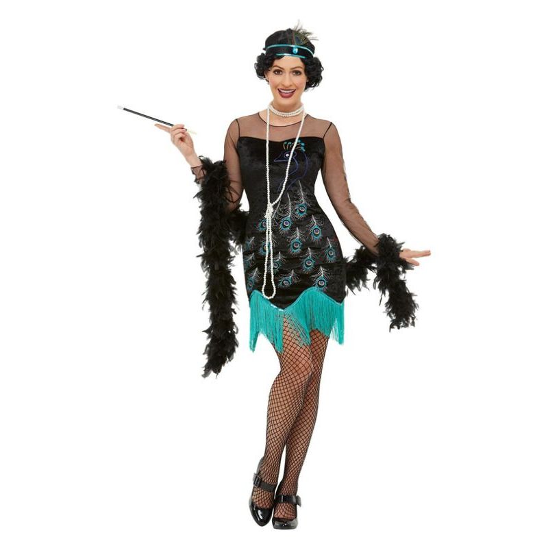20s Peacock Flapper Costume Adult Green Womens -1