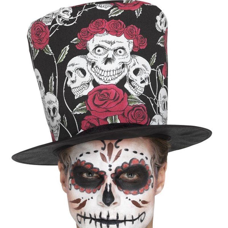 Day of the Dead Skull & Rose Top Hat - One Size