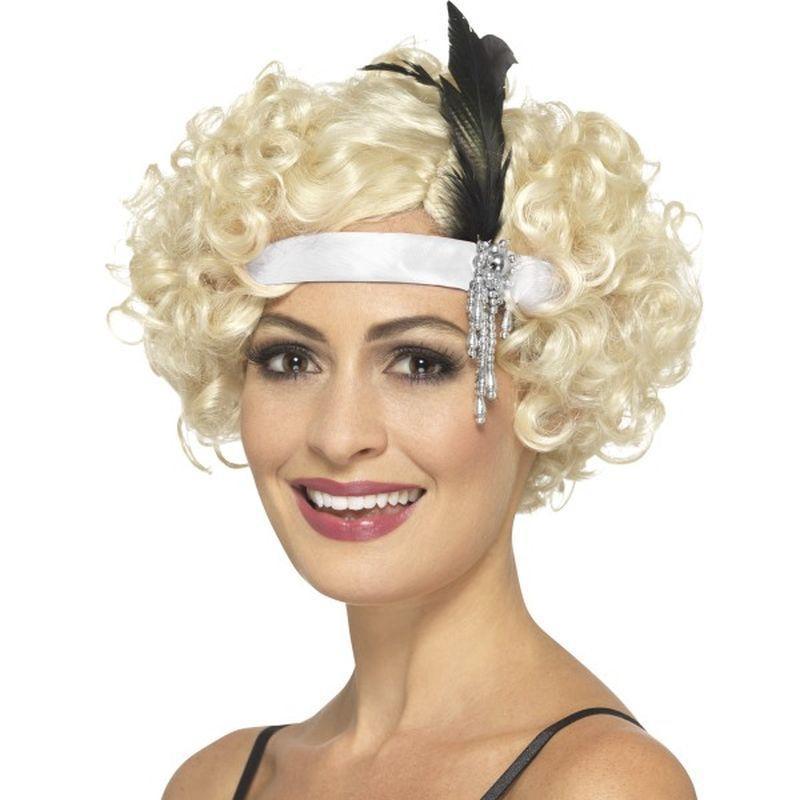 White Satin Charleston Headband - One Size