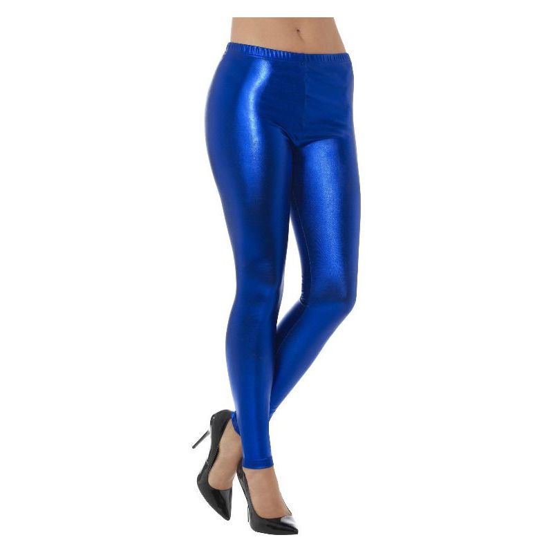 80s Metallic Disco Leggings Adult Blue Womens -1