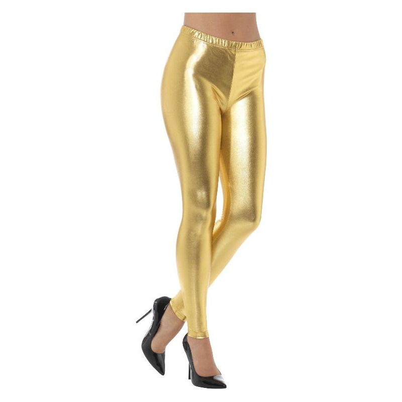 80s Metallic Disco Leggings Adult Gold Womens -1
