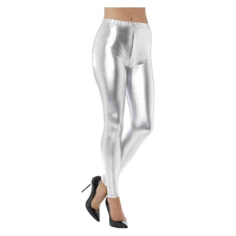 80s Metallic Disco Leggings Adult Silver Womens -1