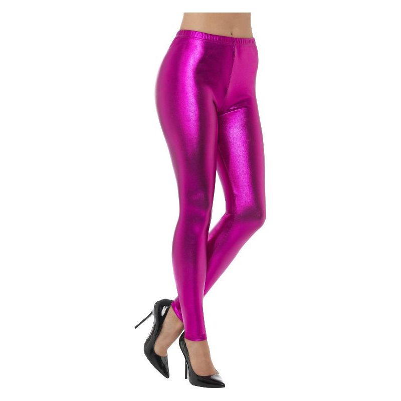 80s Metallic Disco Leggings Adult Pink Womens -1