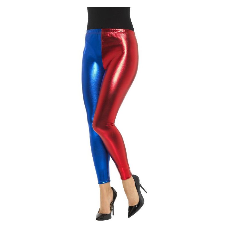 Jester Cosplay Leggings Metallic Adult Blue Red Womens