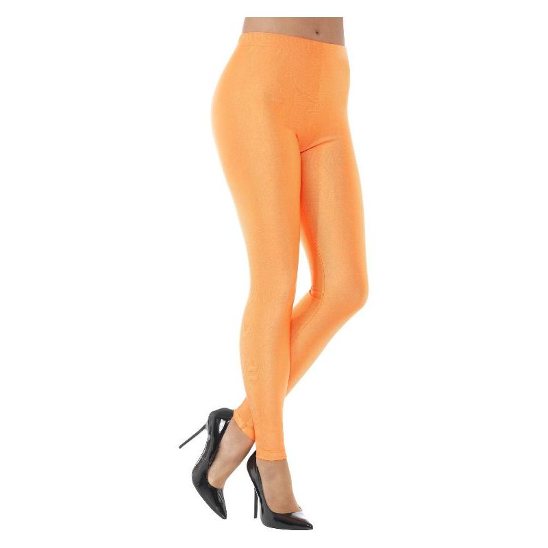 80s Disco Spandex Leggings Adult Neon Orange Womens -1