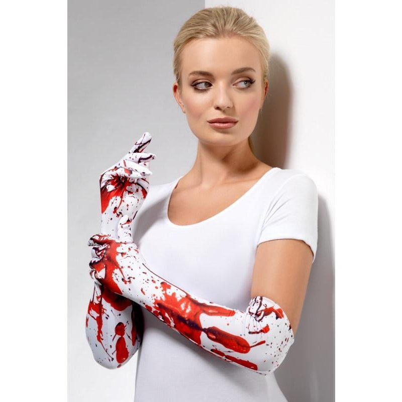 Blood Splatter Gloves Adult White Womens -1
