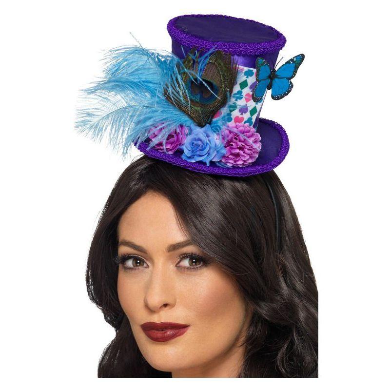 Mad Hatter Mini Feather Hat Purple Womens