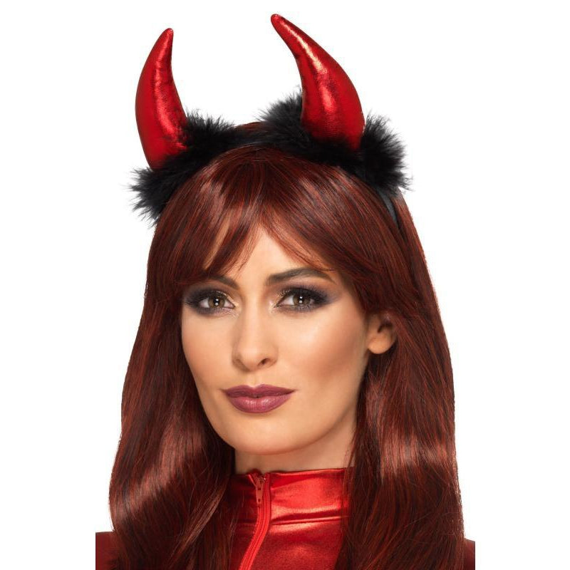 Metallic Devil Horn Headband Adult Red Womens