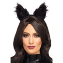 Long Pile Fur Cat Ears Adult Black Costume Accessory