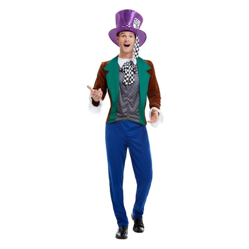 Mad Hatter Costume Adult Multi Coloured Jacket Trousers Hat