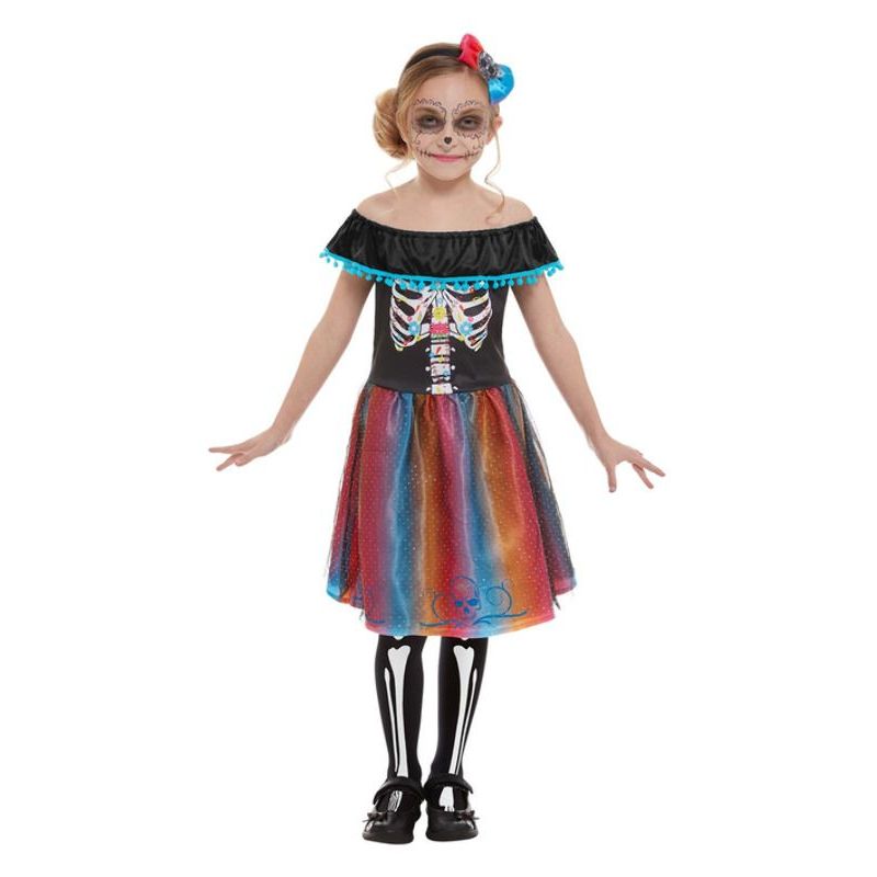 Neon Day Of The Dead Girl Costume Child Multi