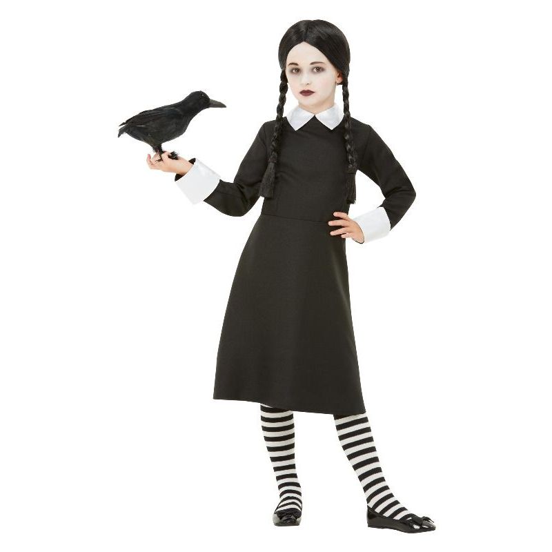 Wednesday Addams Gothic School Girl Costume Child Black Dress Wig