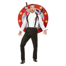 Knife Thrower Costume Red and White Adult Shirt Braces Target Board Velcro Knives