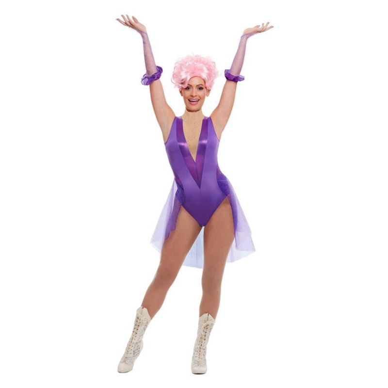 Trapeze Artist Costume Adult Purple Bodysuit Gloves