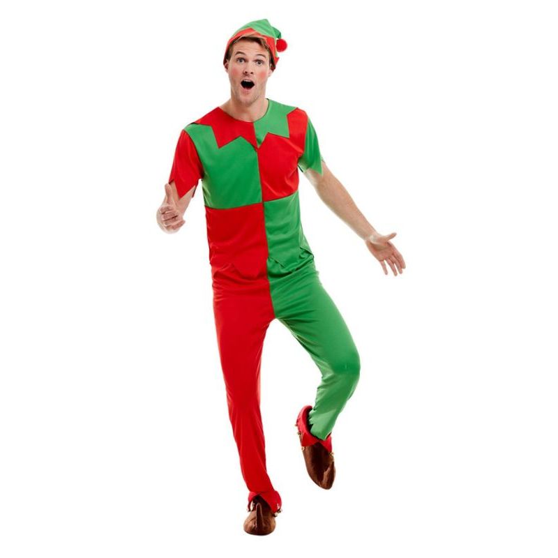 Elf Costume Adult Green Red Mens