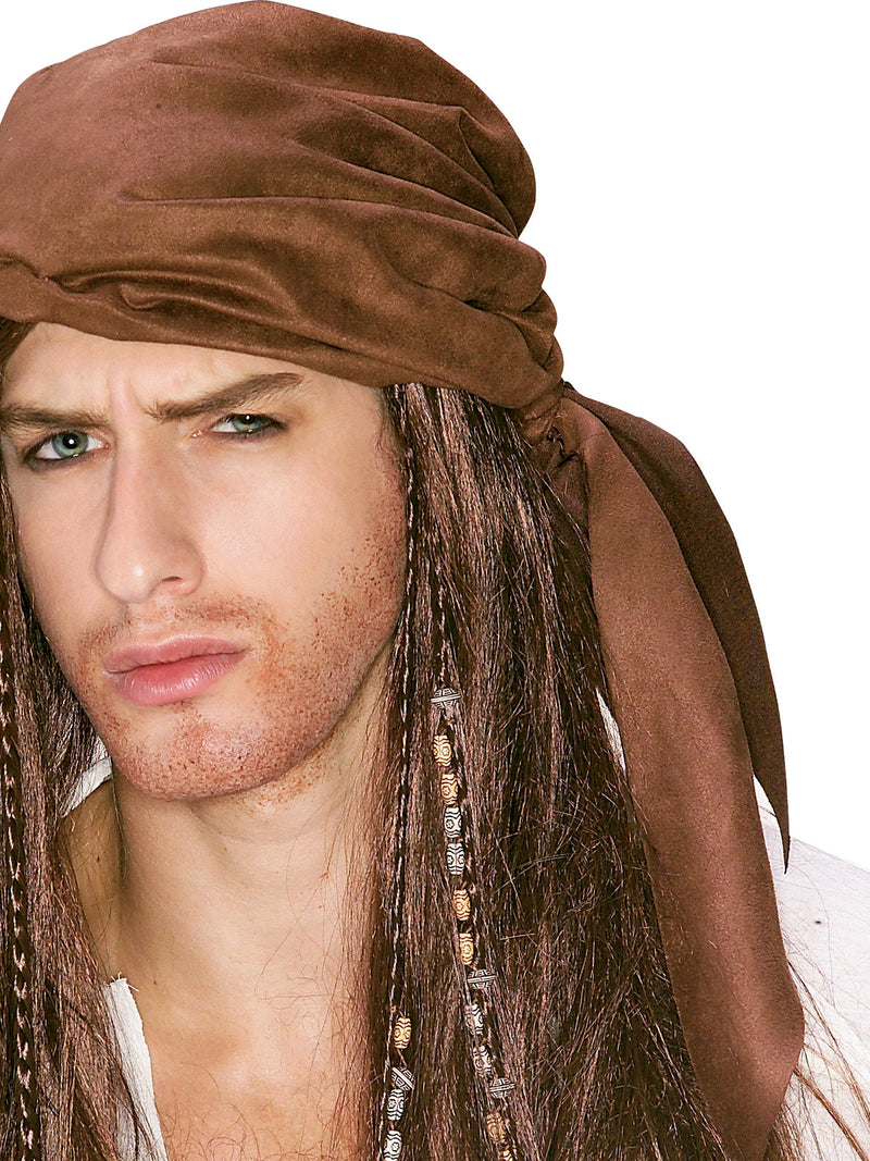 Caribbean Pirate Wig Adult Mens Brown -2