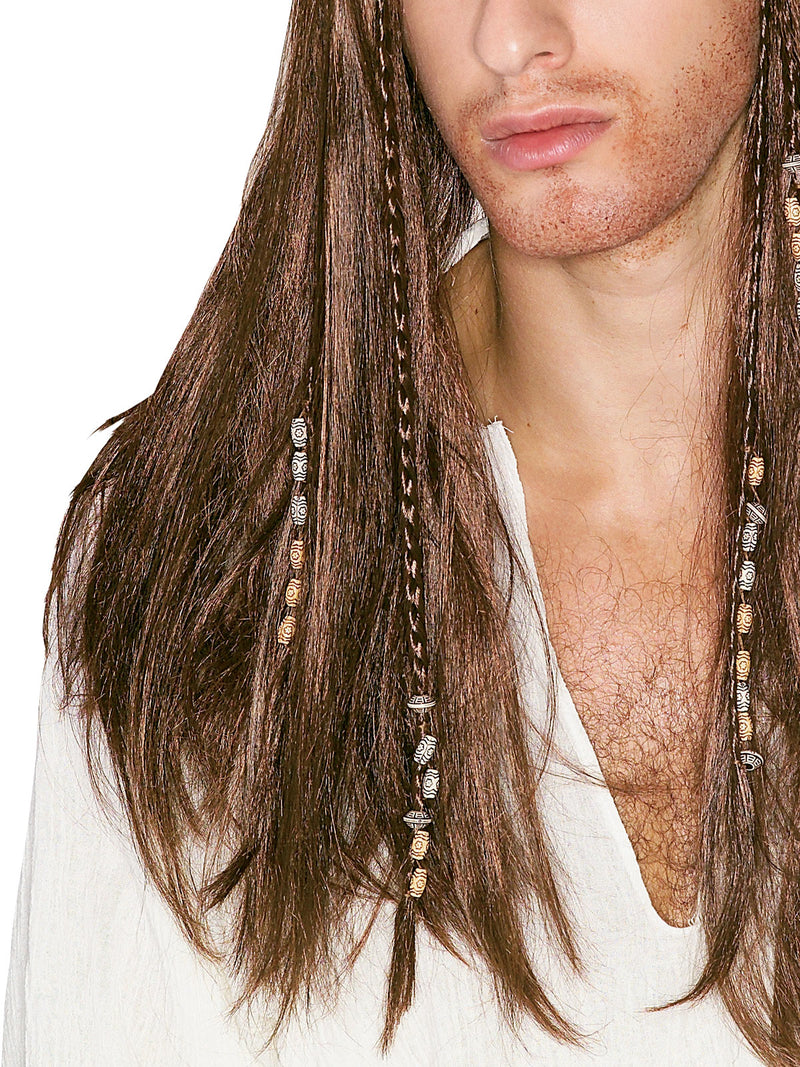 Caribbean Pirate Wig Adult Mens Brown -3